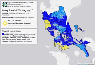 RAINFALL ALERT: Yellow in portions of Zambales, Batangas (Saturday, 8 p.m.)