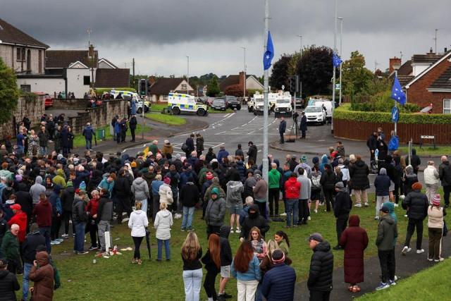 People protest on the Garvaghy Road, a Catholic enclave in the largely Protestant town of Portadown, against the Protestant Orange Order's annual Drumcree parade, in Northern Ireland, September 27, 2026. REUTERS/ Cathal McNaughton