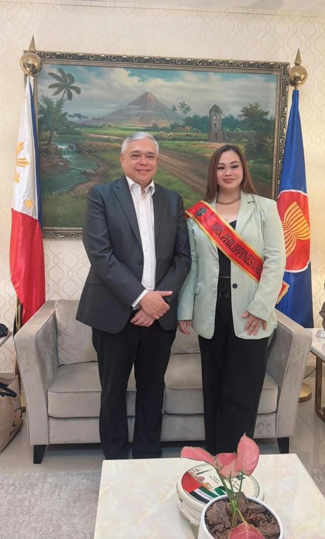 Girlie Lahom Cebricos with Ambassador Alfonso A. Ver, head of the Philippine mission to the United Arab Emirates (UAE), during a recent courtesy visit. Courtesy: Girlie Lahom Cebricos