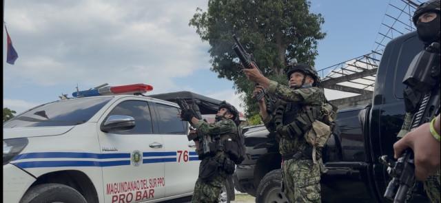 Cops shoot grenade launchers against as part of their counter-offensive against the enemy.