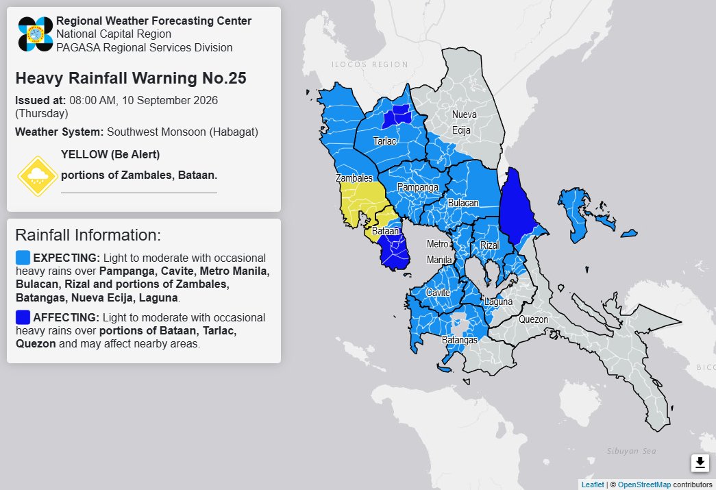 RAINFALL ALERT: Yellow in parts of Zambales, Bataan (Thursday, 8 a.m.) 