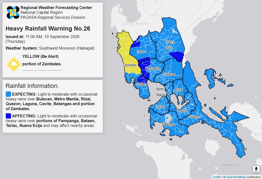  RAINFALL ALERT: Yellow in parts of Zambales (Thursday, 11 a.m.) 