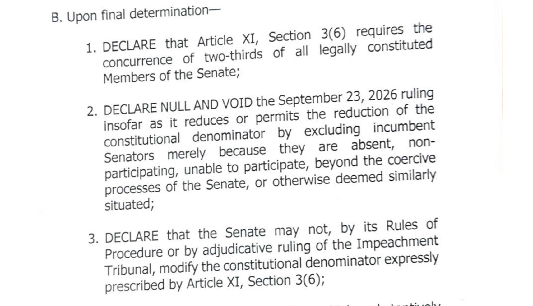 SC asked to void lower vote threshold for Sara Duterte’s conviction
