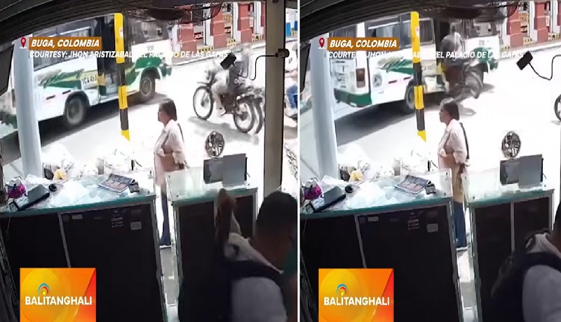 Rider na nag-beating the red light, bumangga at na-shoot sa pinto ng mini-bus