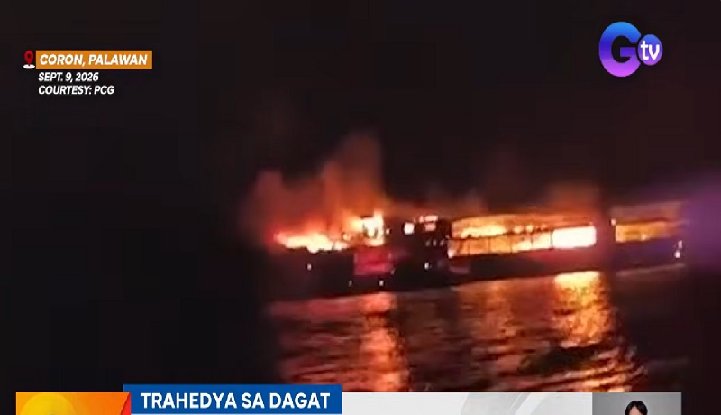 87 katao, nawawala matapos masunog ang isang barko sa Coron —PCG