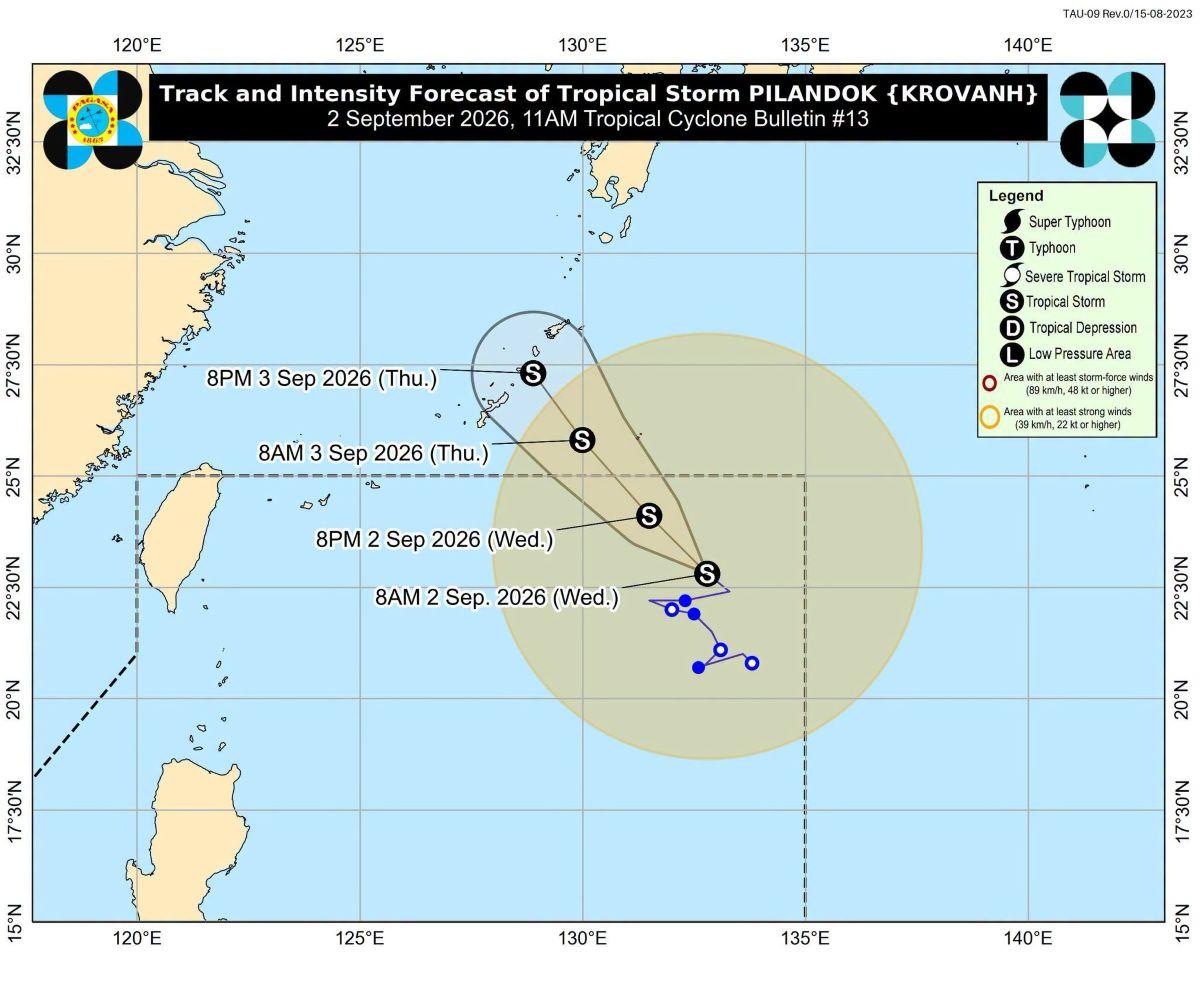 Tropical Storm Pilandok moving over Philippine Sea, may exit PAR Wed. night