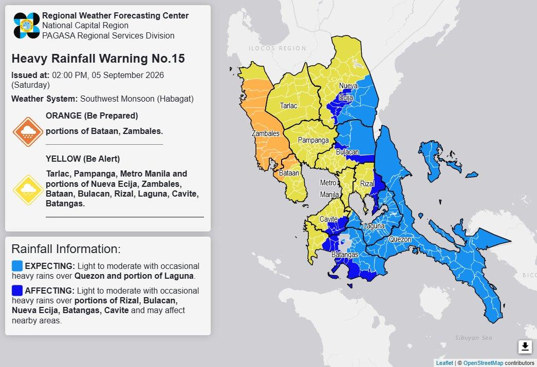 Heavy rainfall warning, Sept. 5, 2026, 2 PM