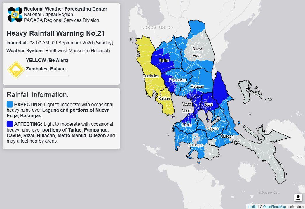 Heavy rainfall warning, Sept. 6, 8 AM 
