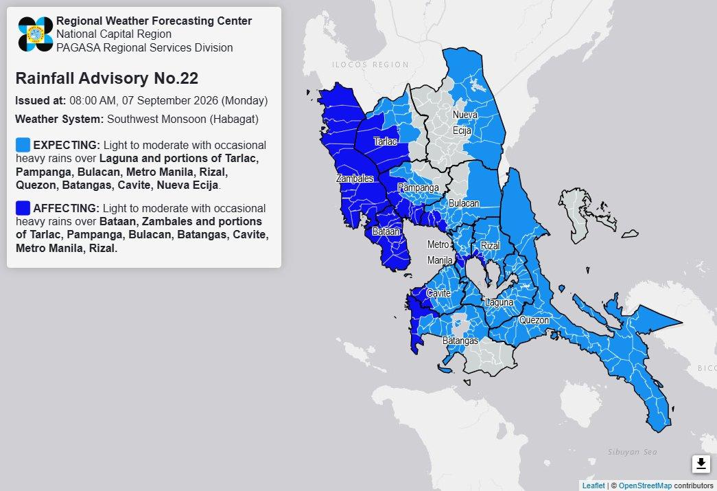 Rainfall advisory - Sept. 7, 2026, 8AM 