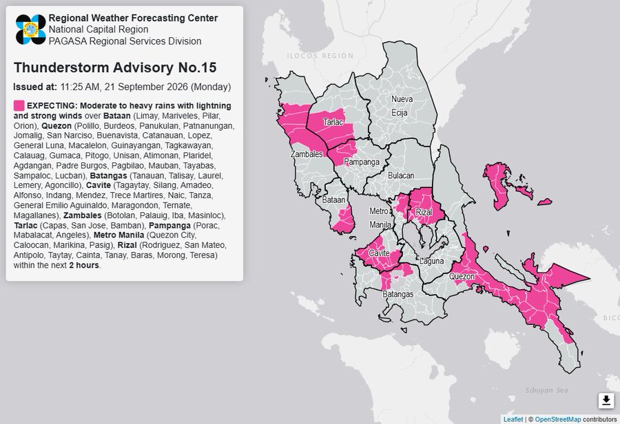 THUNDERSTORM ADVISORY: Moderate to heavy rains over Metro Manila, 8 areas (Monday, 11:25 a.m.) - GMA Network