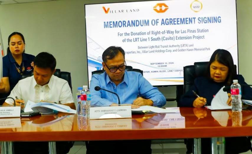 LRTA, Villars sign MOA on right-of-way to build LRT-1 Las Piñas Station 