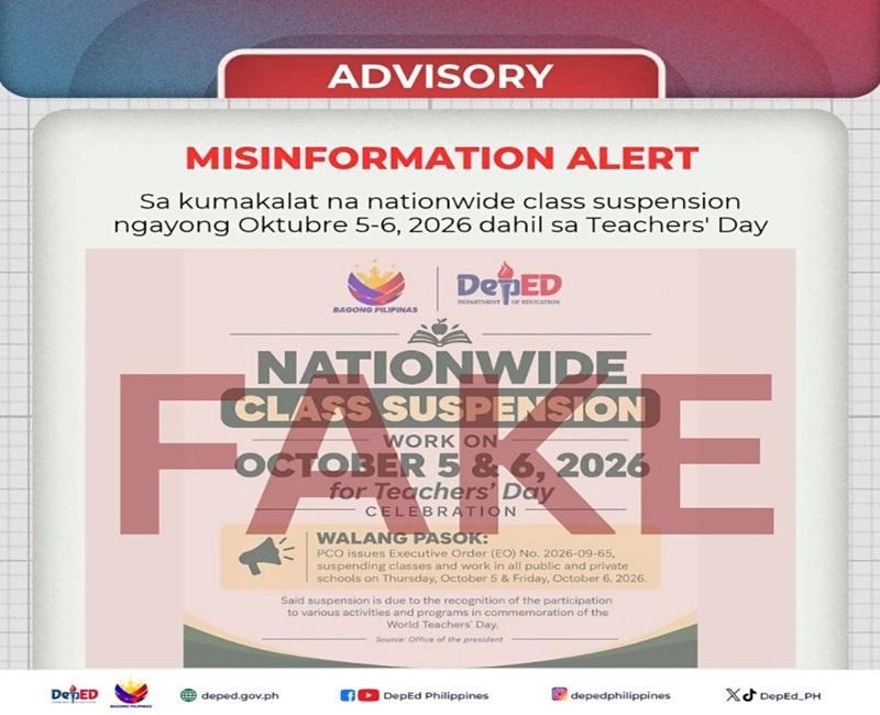 DepEd flags fake 'nationwide class suspension' announcement for Teacher's Day