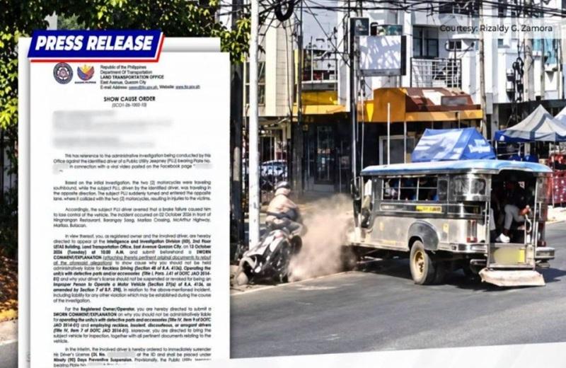 SCO issued vs jeepney driver, operator involved in Bulacan crash with 2 motorcycles, says LTO 