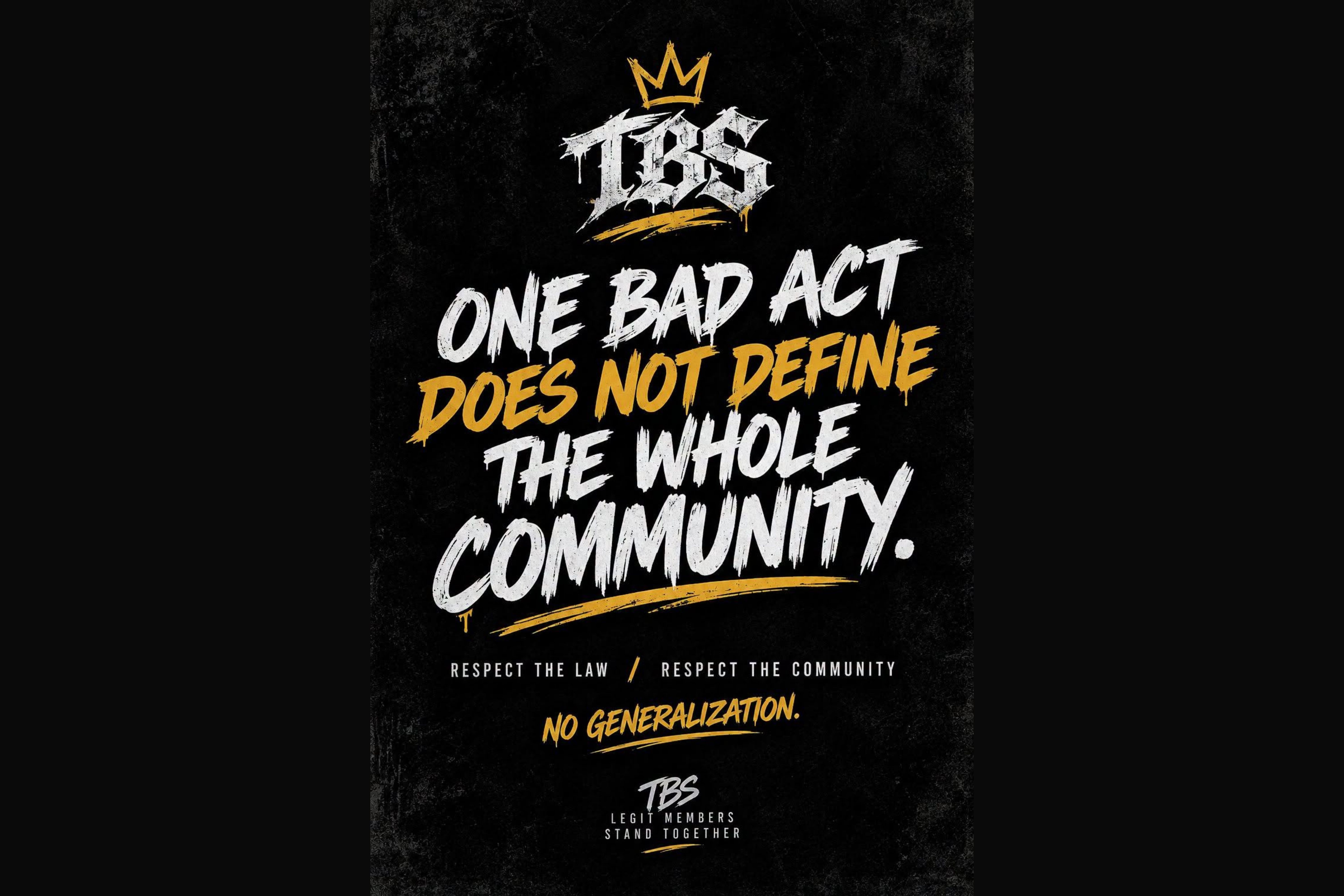 TBS: Don't generalize members as criminals