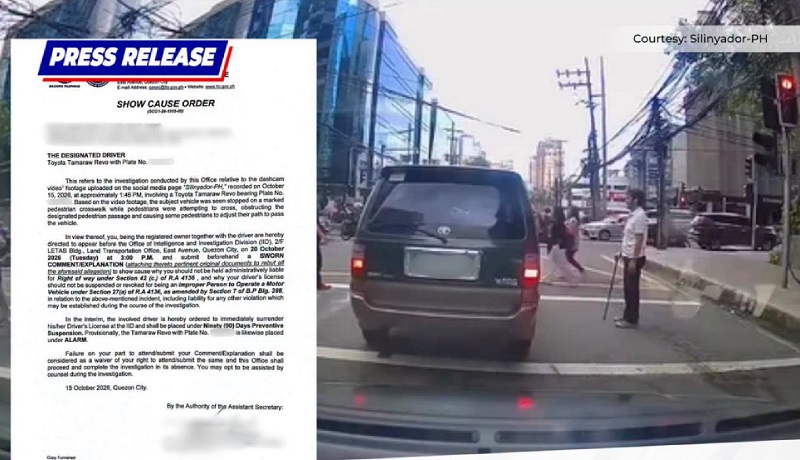 Lisensiya ng driver na nakaharang umano sa pedestrian lane, sinuspinde ng LTO