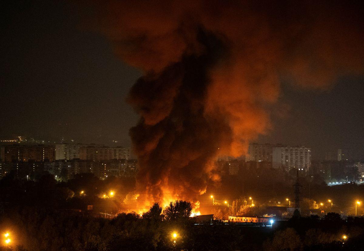 Russian missile strike in Kyiv, Ukraine on Oct. 7, 2026