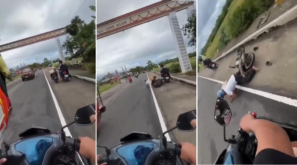 Rider, na-hulicam na tinulak ang isa pang rider sa Goa, CamSur; biktima, tumilapon
