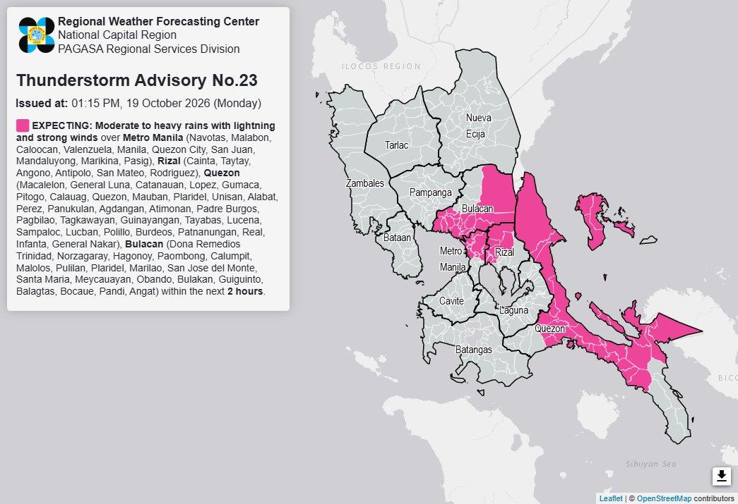 Thunderstorm advisory on Monday, Oct. 19, 2026, 1:15 p.m. 